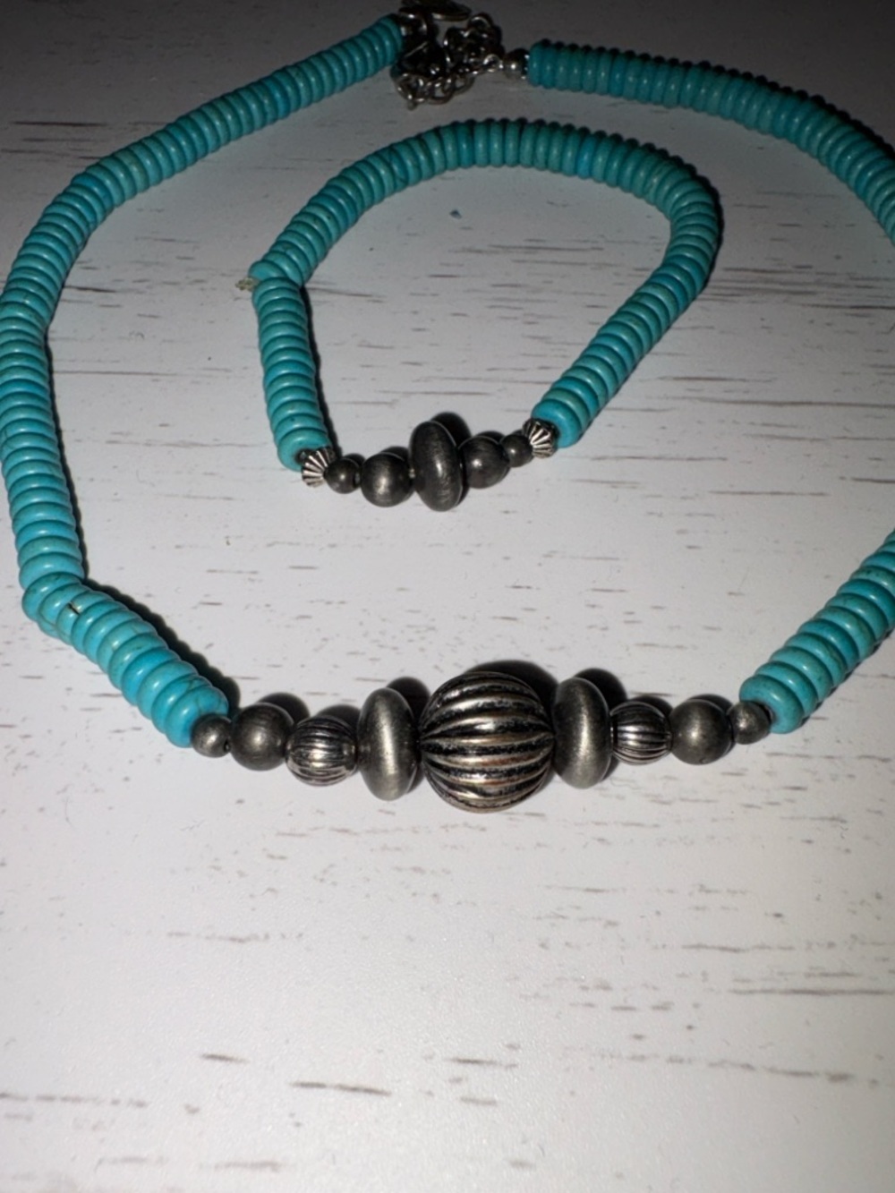 Turquoise Beaded Necklace and Bracelet Set - Women Jewelry - Picture 2 of 3